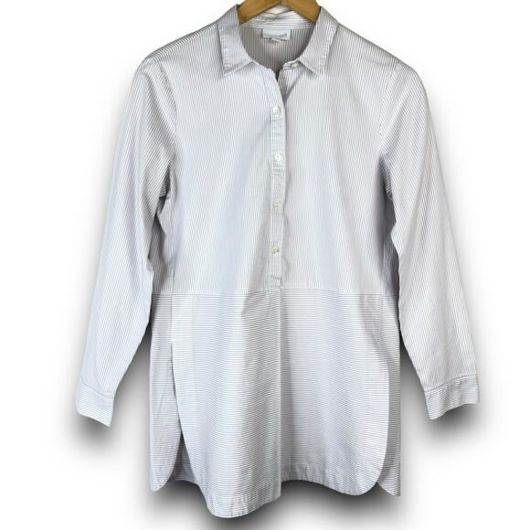 J Jill Pinstriped Popover Tunic Top Blouse White Lavender Long Sleeve Size Small - Picture 1 of 6